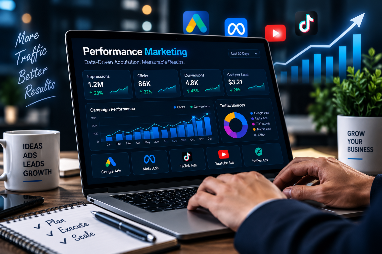 Performance marketing analytics on a laptop